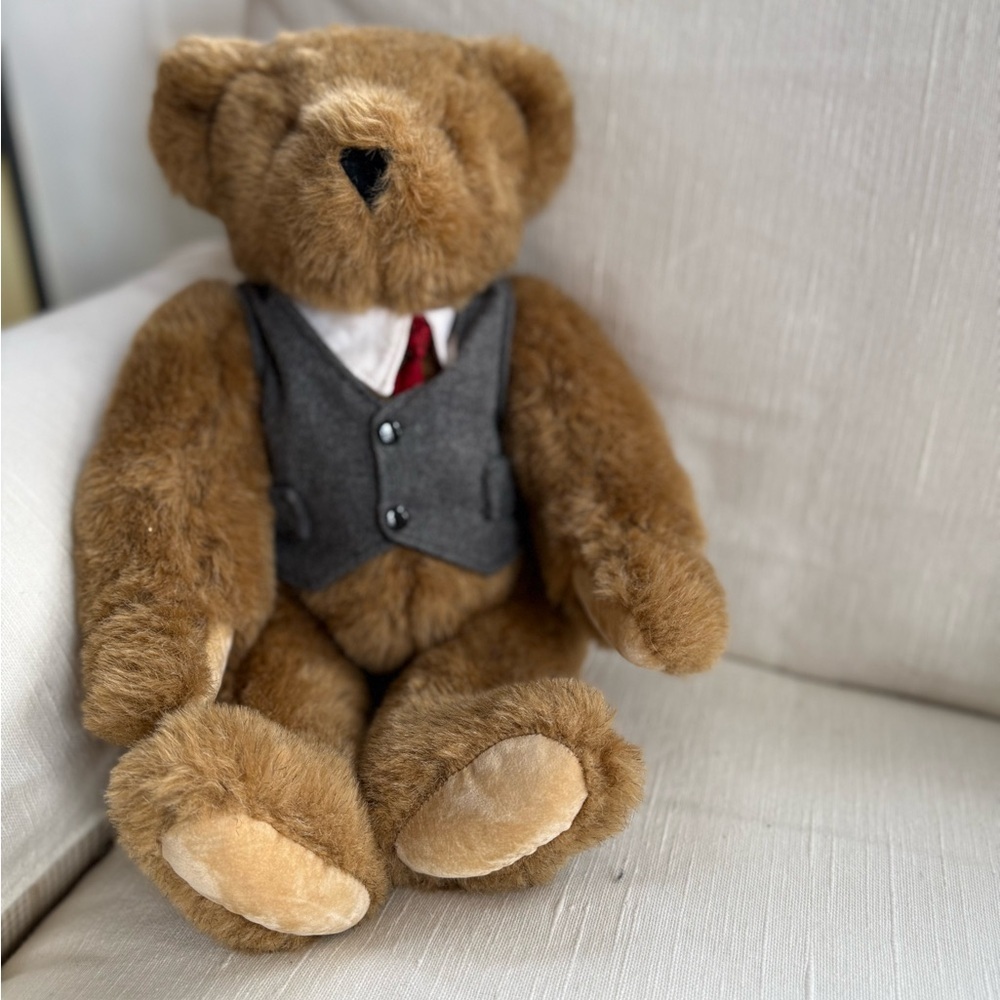 Vermont Teddy Bear Company Brown Teddy Bear with Gray Vest and tie